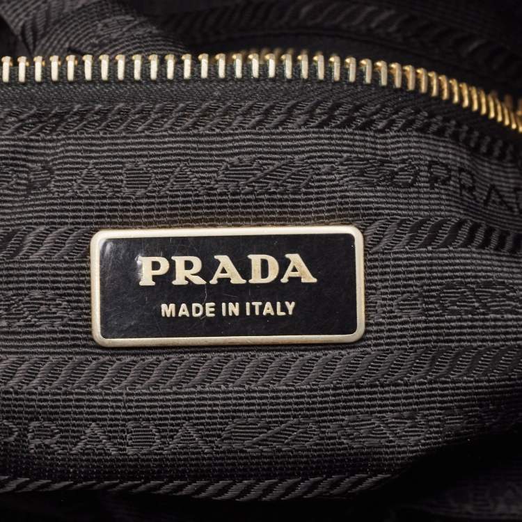 Pre Owned Prada Black Tessuto Nylon and Leather Zip Tote