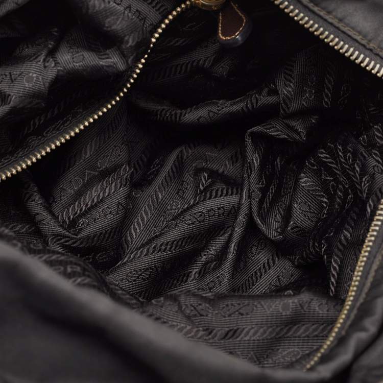 Pre Owned Prada Black Tessuto Nylon and Leather Zip Tote