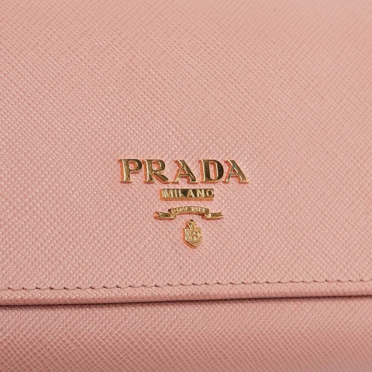 Pre Owned Prada Pink Saffiano Lux Leather Logo Flap Continental Wallet