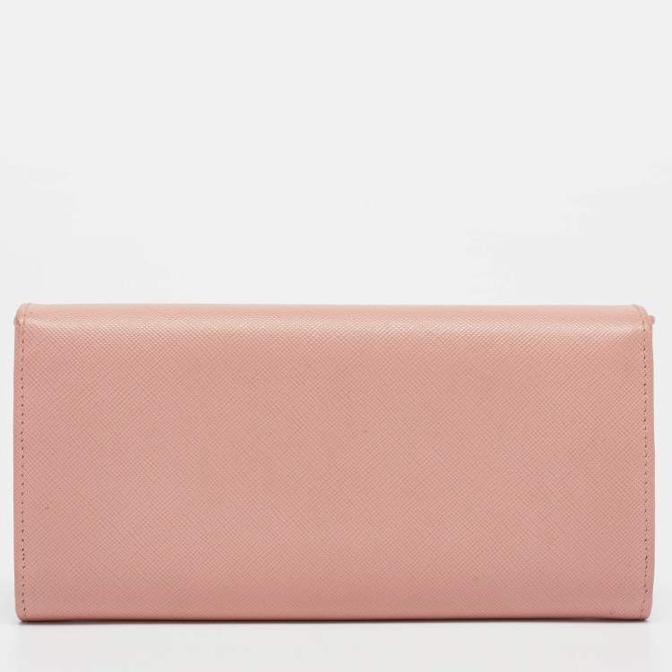 Pre Owned Prada Pink Saffiano Lux Leather Logo Flap Continental Wallet