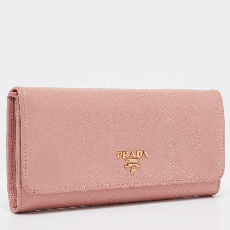 Pre Owned Prada Pink Saffiano Lux Leather Logo Flap Continental Wallet