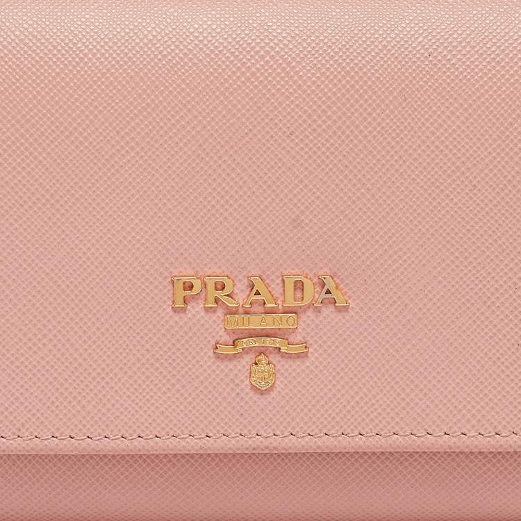 Pre Owned Prada Pink Saffiano Lux Leather Logo Flap Continental Wallet