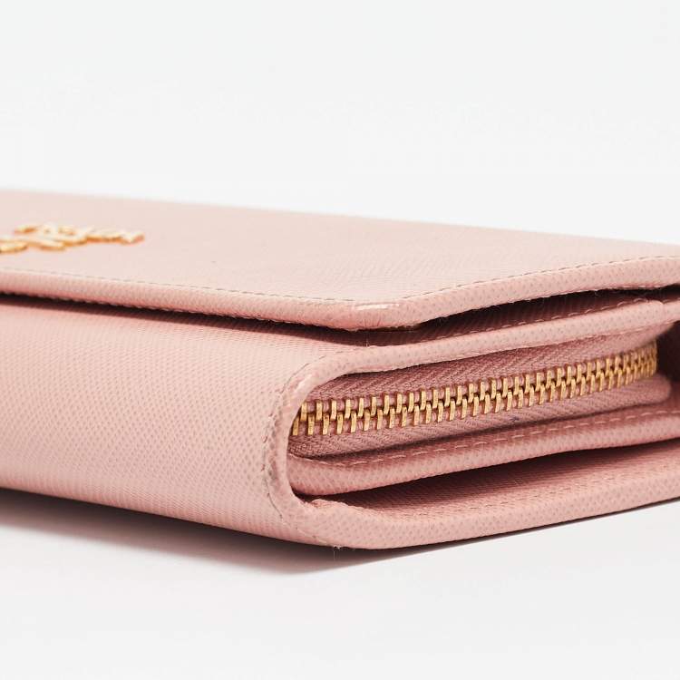 Pre Owned Prada Pink Saffiano Lux Leather Logo Flap Continental Wallet