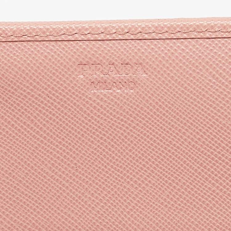 Pre Owned Prada Pink Saffiano Lux Leather Logo Flap Continental Wallet