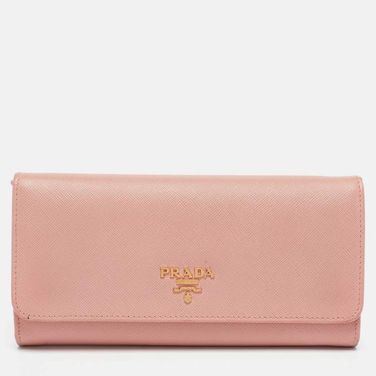 Pre Owned Prada Pink Saffiano Lux Leather Logo Flap Continental Wallet