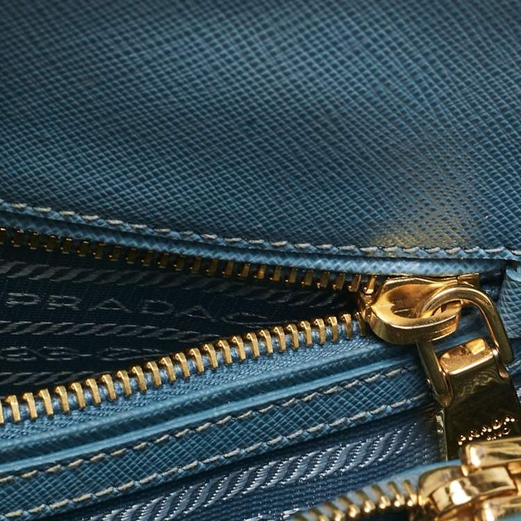 Pre Owned Prada Blue Saffiano Lux Leather Medium Promenade Bag
