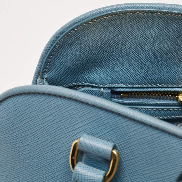 Pre Owned Prada Blue Saffiano Lux Leather Medium Promenade Bag