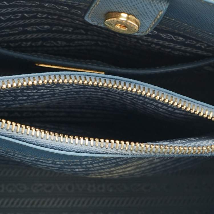 Pre Owned Prada Blue Saffiano Lux Leather Medium Promenade Bag