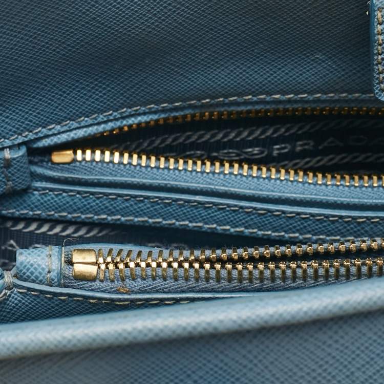 Pre Owned Prada Blue Saffiano Lux Leather Medium Promenade Bag