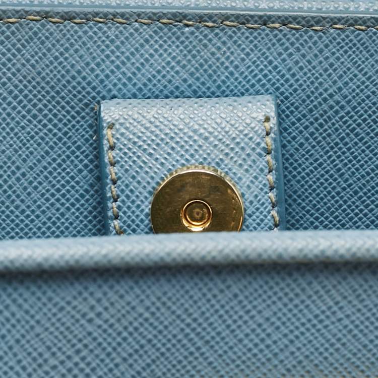 Pre Owned Prada Blue Saffiano Lux Leather Medium Promenade Bag