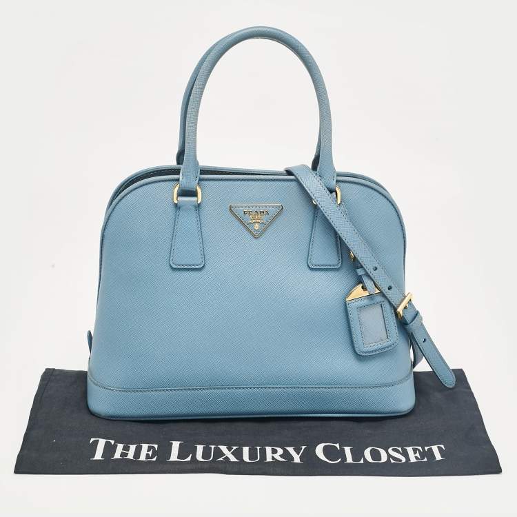 Pre Owned Prada Blue Saffiano Lux Leather Medium Promenade Bag