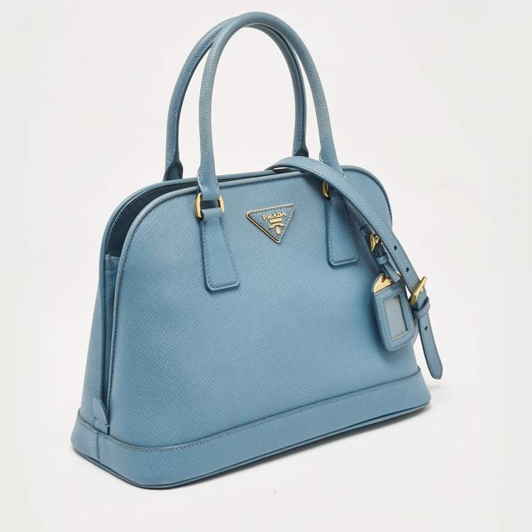 Pre Owned Prada Blue Saffiano Lux Leather Medium Promenade Bag