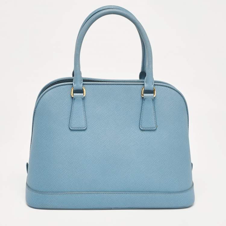 Pre Owned Prada Blue Saffiano Lux Leather Medium Promenade Bag