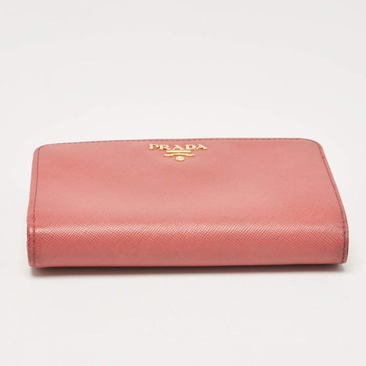 Pre Owned Prada Pink Saffiano Metal Leather French Wallet