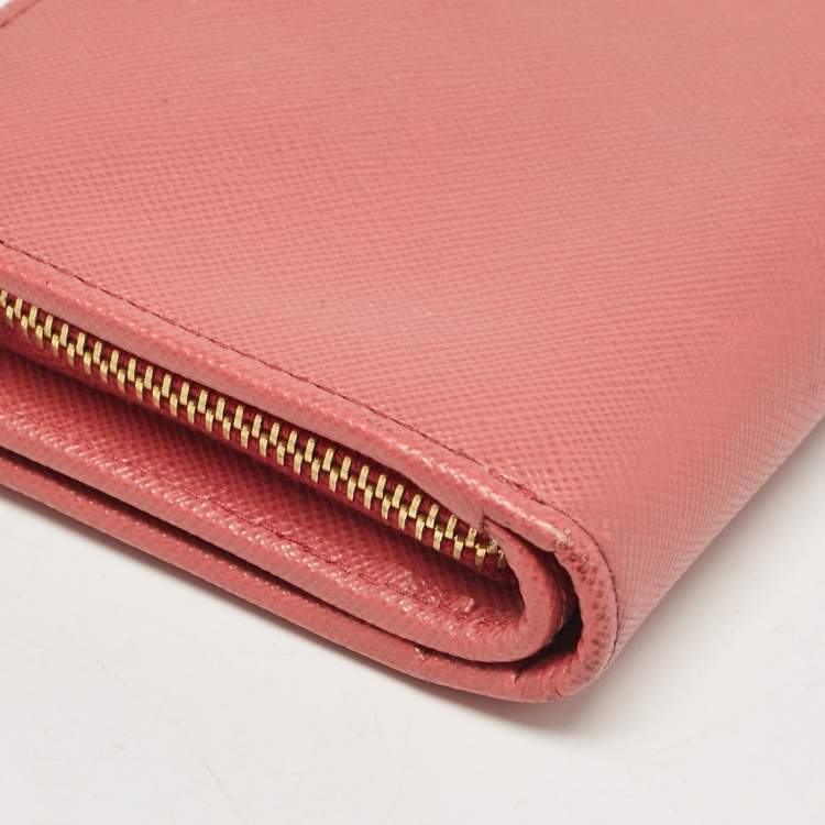 Pre Owned Prada Pink Saffiano Metal Leather French Wallet