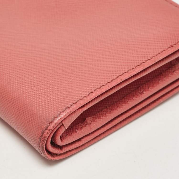 Pre Owned Prada Pink Saffiano Metal Leather French Wallet
