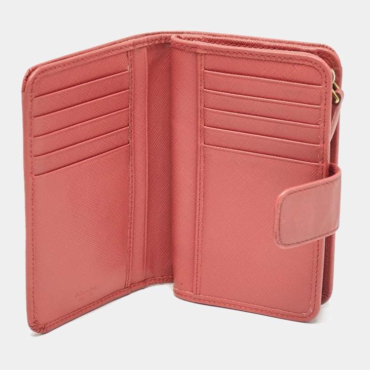 Pre Owned Prada Pink Saffiano Metal Leather French Wallet
