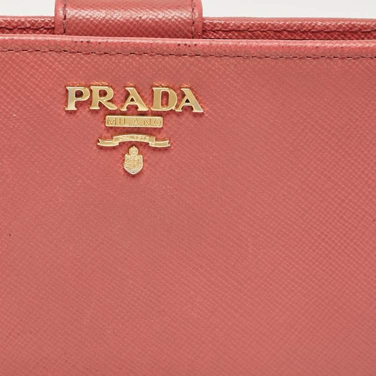 Pre Owned Prada Pink Saffiano Metal Leather French Wallet