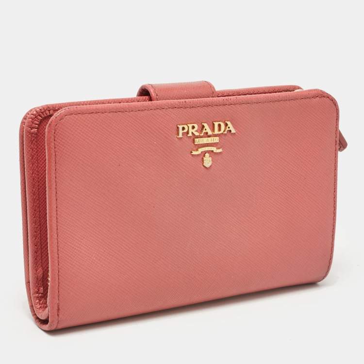 Pre Owned Prada Pink Saffiano Metal Leather French Wallet