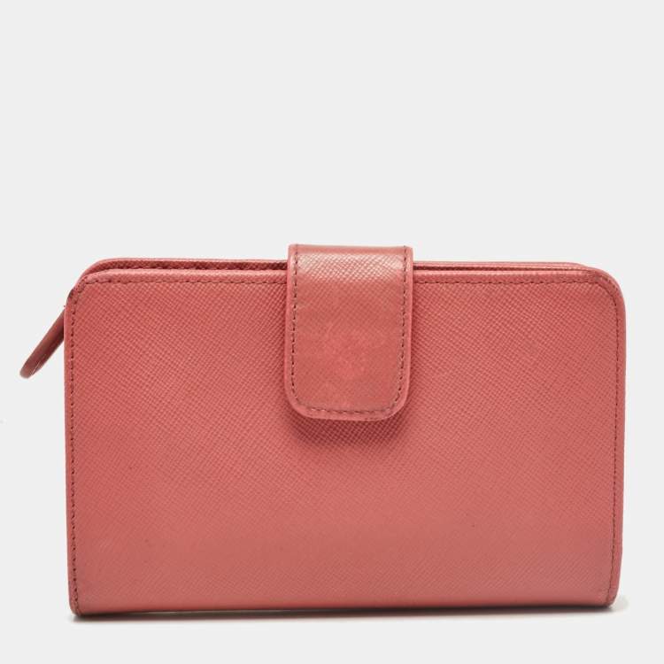 Pre Owned Prada Pink Saffiano Metal Leather French Wallet