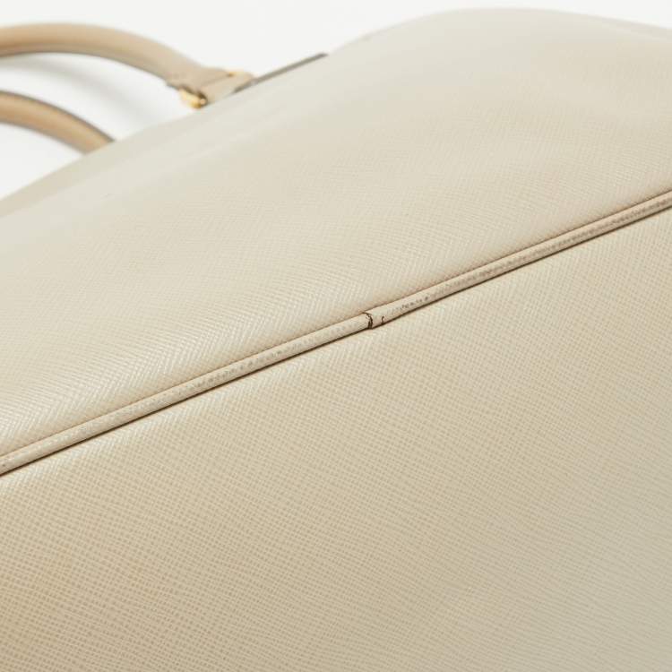 Pre Owned Prada Light Beige Saffiano Lux Leather Large Double Zip Tote