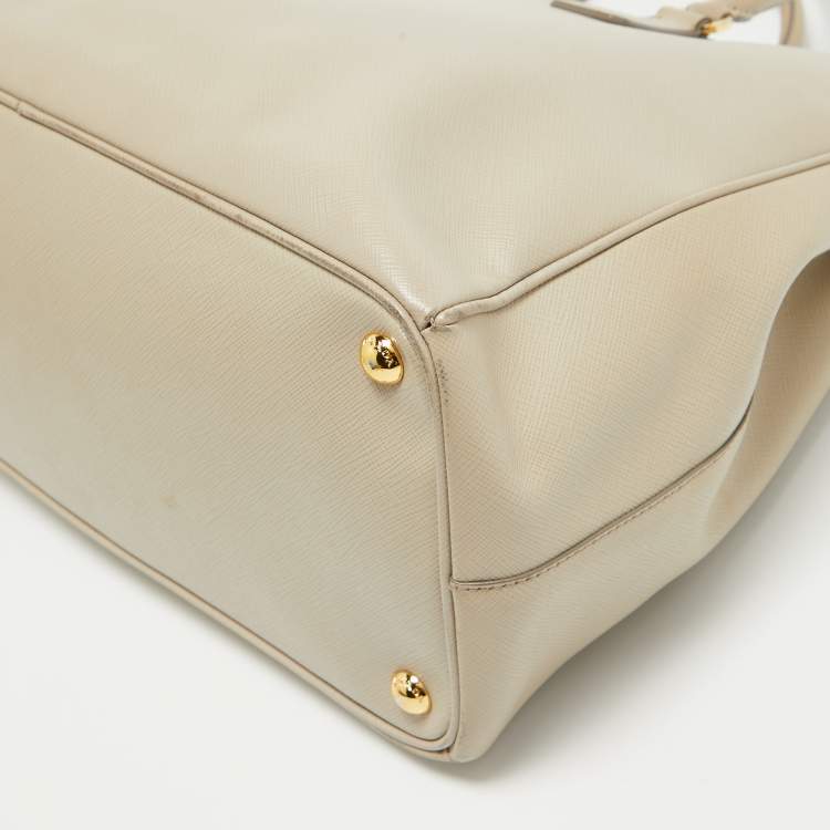 Pre Owned Prada Light Beige Saffiano Lux Leather Large Double Zip Tote