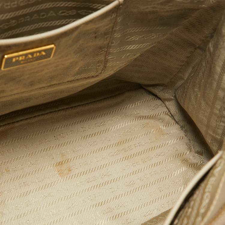Pre Owned Prada Light Beige Saffiano Lux Leather Large Double Zip Tote