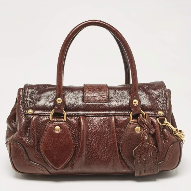 Pre Owned Prada Dark Brown Cervo Animalier Leather Satchel