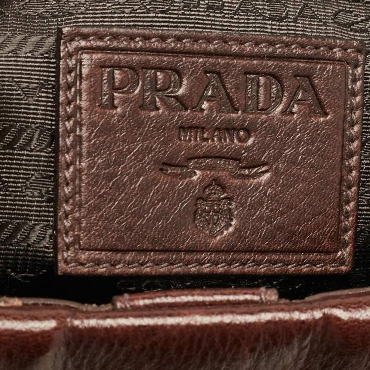 Pre Owned Prada Dark Brown Cervo Animalier Leather Satchel