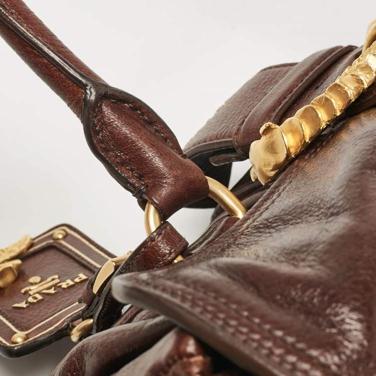 Pre Owned Prada Dark Brown Cervo Animalier Leather Satchel