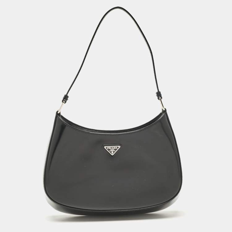 Pre Owned Prada Black Glossy Leather Cleo Hobo