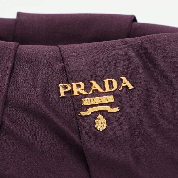 Pre Owned Prada Purple Satin Raso Pleated Clutch