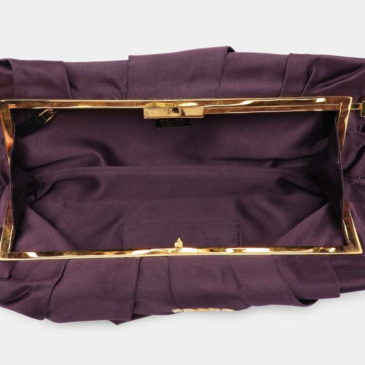 Pre Owned Prada Purple Satin Raso Pleated Clutch