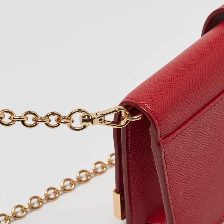 Pre Owned Prada Red Saffiano Leather Cahier Wallet on Chain