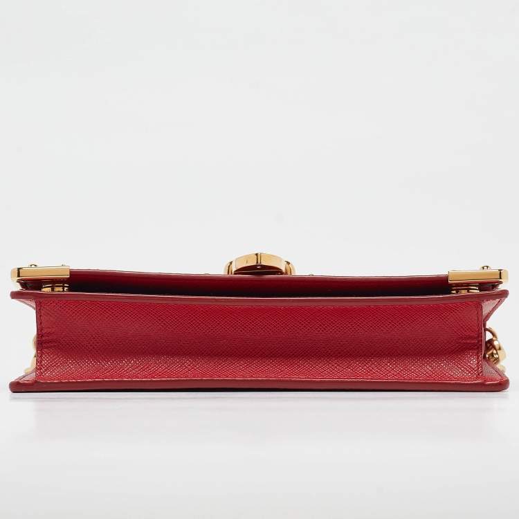 Pre Owned Prada Red Saffiano Leather Cahier Wallet on Chain