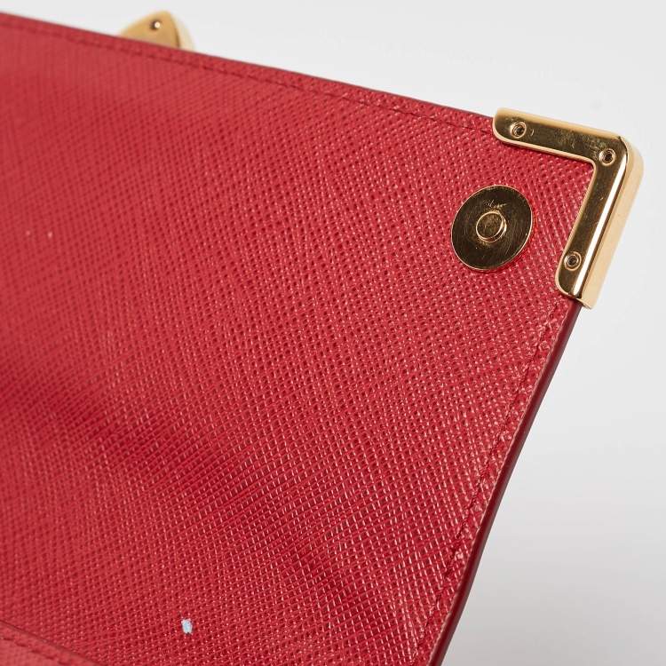 Pre Owned Prada Red Saffiano Leather Cahier Wallet on Chain