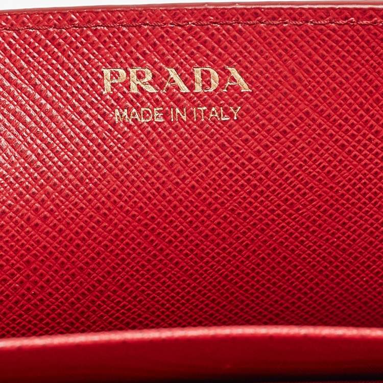 Pre Owned Prada Red Saffiano Leather Cahier Wallet on Chain