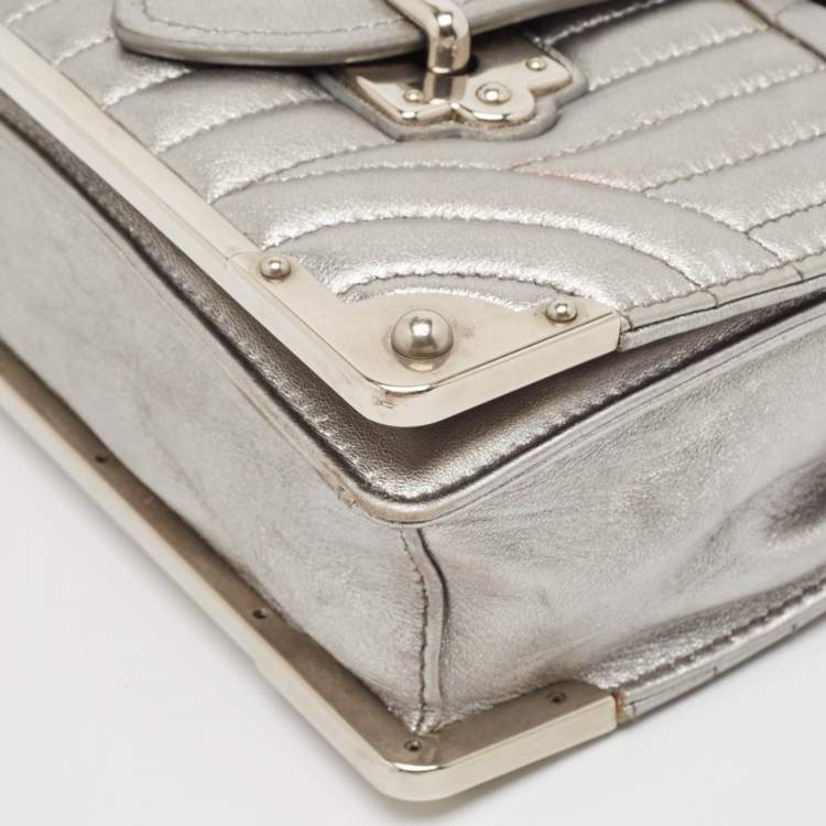 Pre Owned Prada Silver Leather Cahier Chain Bag