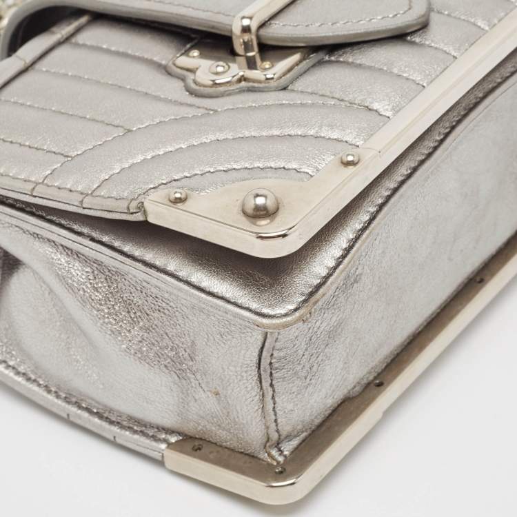 Pre Owned Prada Silver Leather Cahier Chain Bag