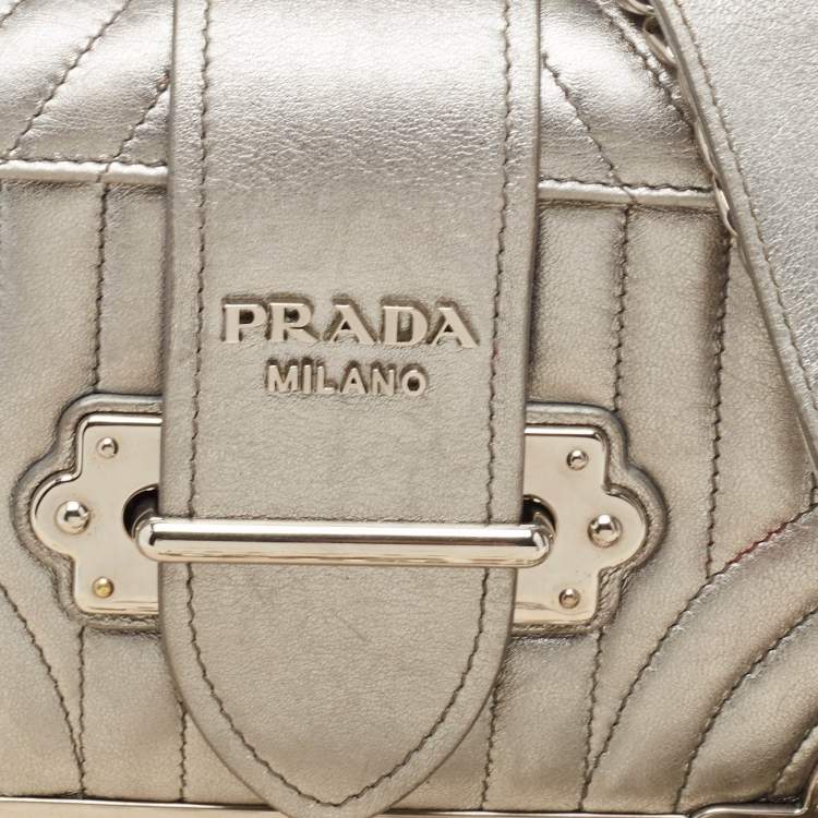 Pre Owned Prada Silver Leather Cahier Chain Bag