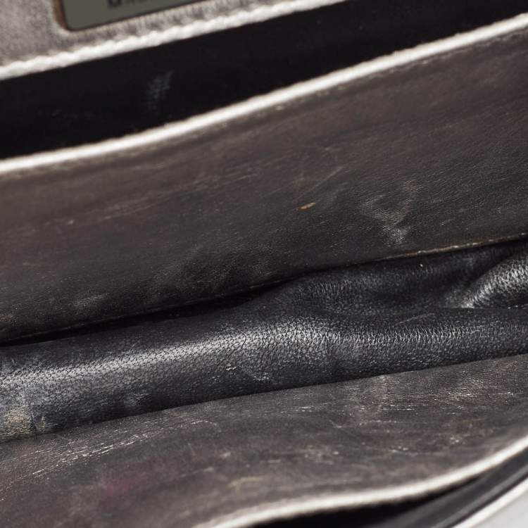 Pre Owned Prada Silver Leather Cahier Chain Bag