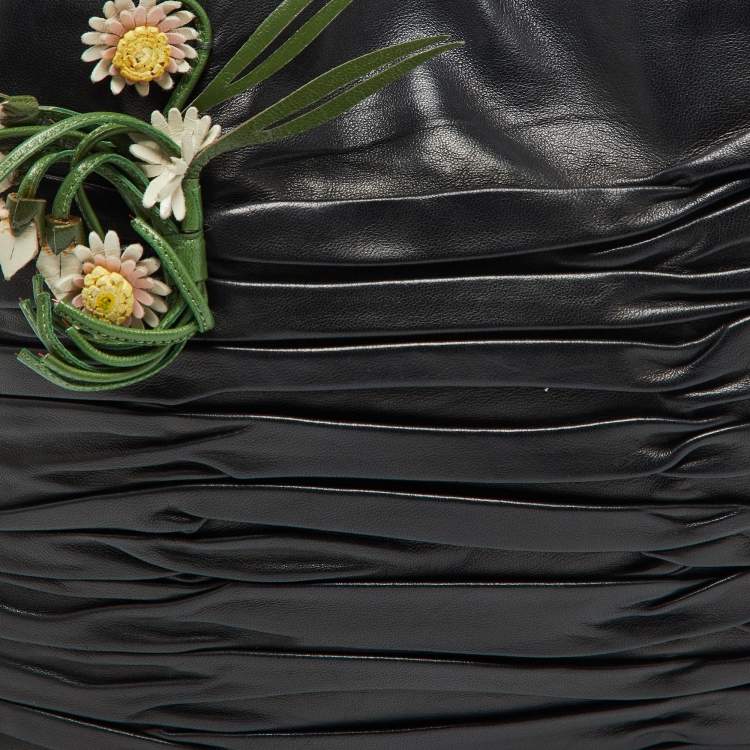 Pre Owned Prada Black Nappa Leather Gaufré Floral Tote