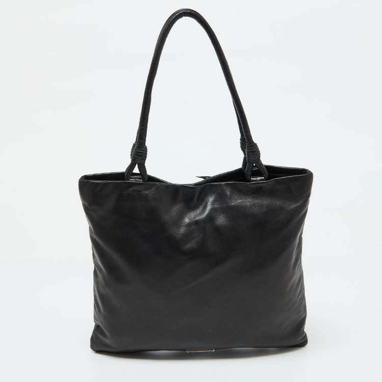 Pre Owned Prada Black Nappa Leather Gaufré Floral Tote