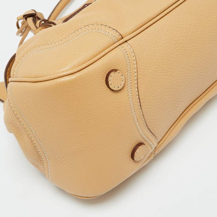 Pre Owned Prada Beige Vitello Daino Leather Pushlock Flap Hobo