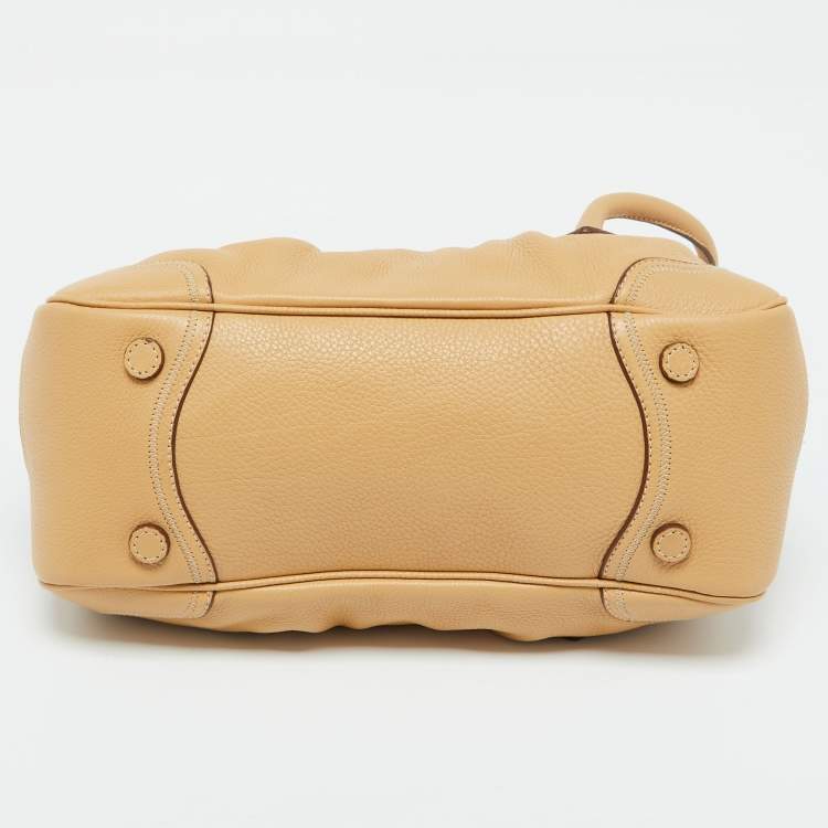 Pre Owned Prada Beige Vitello Daino Leather Pushlock Flap Hobo