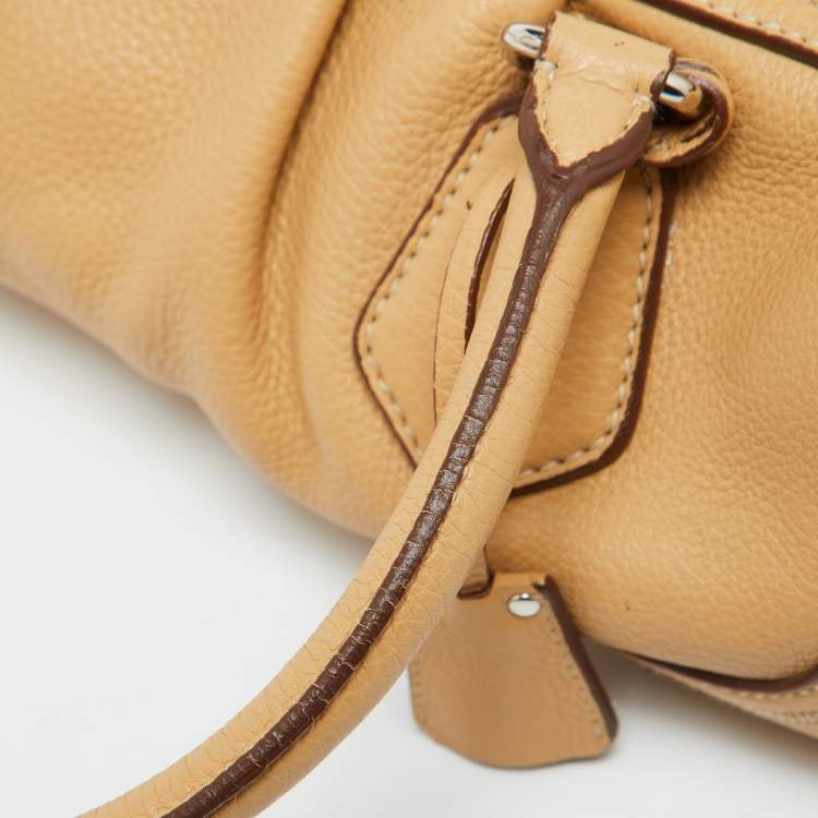 Pre Owned Prada Beige Vitello Daino Leather Pushlock Flap Hobo