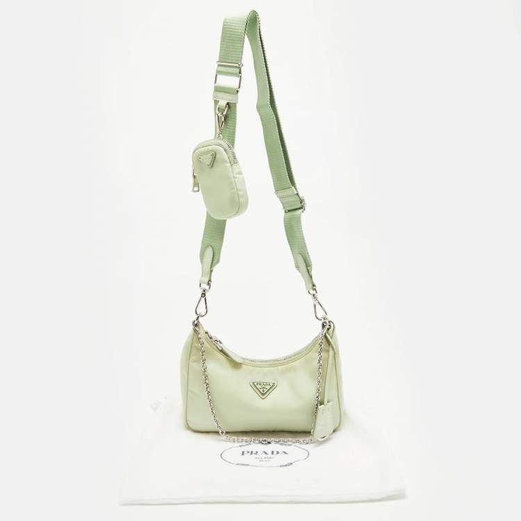 Pre Owned Prada Light Green Leather and Nylon Re-Edition 2005 Bag