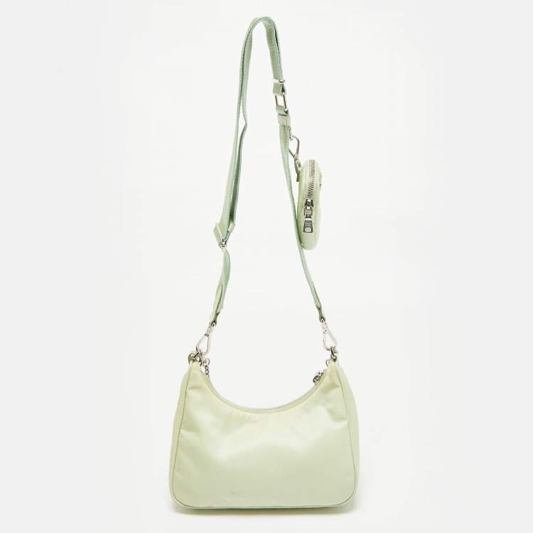 Pre Owned Prada Light Green Leather and Nylon Re-Edition 2005 Bag