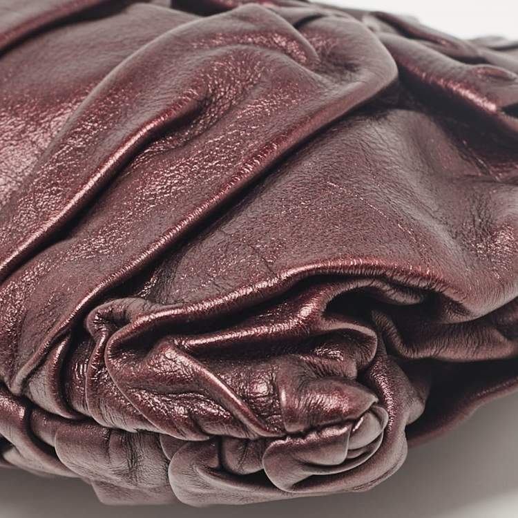 Pre Owned Prada Purple Mirtillo Pleated Leather Clutch