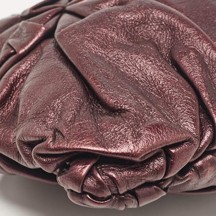 Pre Owned Prada Purple Mirtillo Pleated Leather Clutch